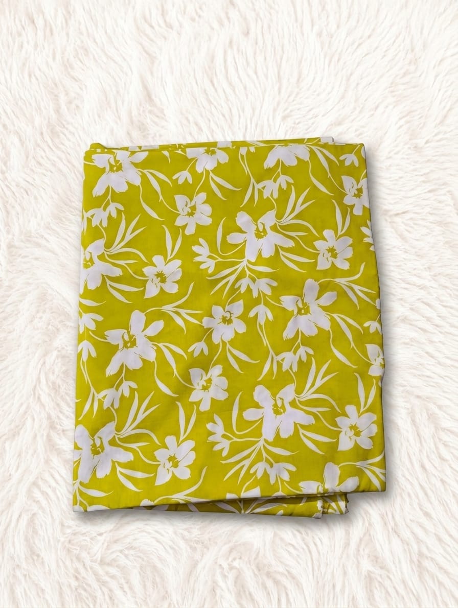 China Branded Printed Lawn Olive Green - White Floral Digital Print
